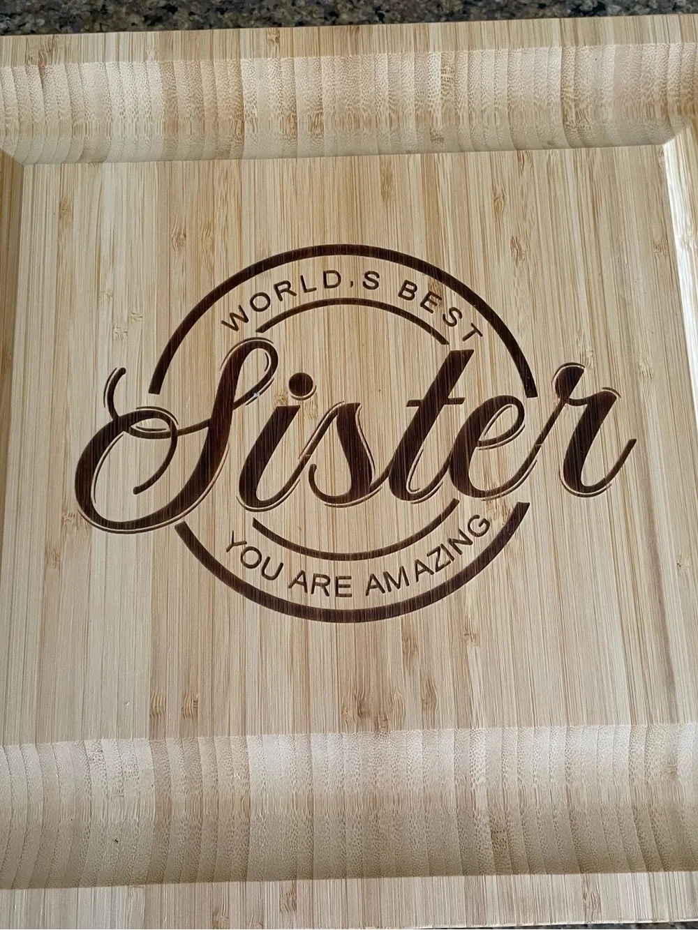 “World’s Best Sister You Are Amazing” Charcuterie Bamboo Serving Board NWT